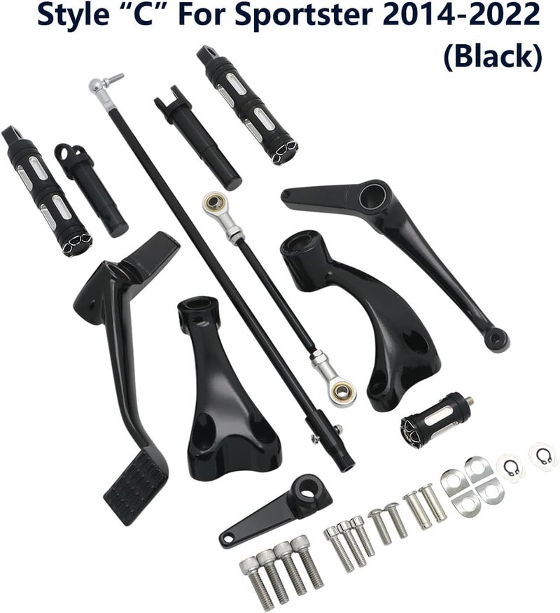 FENGREN Motorcycle Forward Controls Complete Kit Pegs Levers Linkages for Harley 2014-2022 Sportster XL 883 1200 Forty Eight XL883/C/N/L/R, XL1200C/R/L/N/X(Black) - Image 3